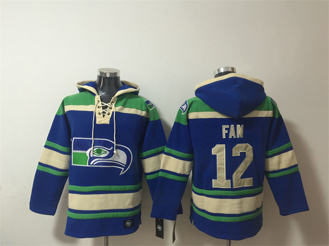 Men's Seattle Seahawks #12 Fan Royal Ageless Must-Have Lace-Up Pullover Hoodie